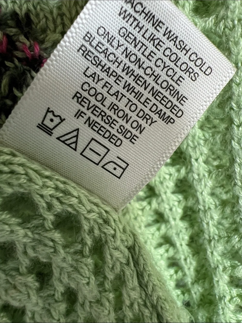 No Comment | Green Cropped Crochet Sweater Pink Watermelon Patches Size XL (16)